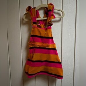 Mini Rodini Velvet Pinafore Dress with Pink and Yellow Stripes